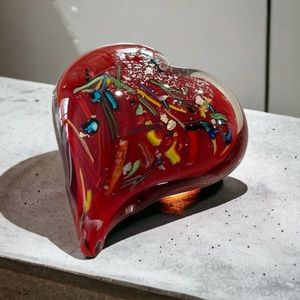 Murano Glass Heart Paperweight + Bonus